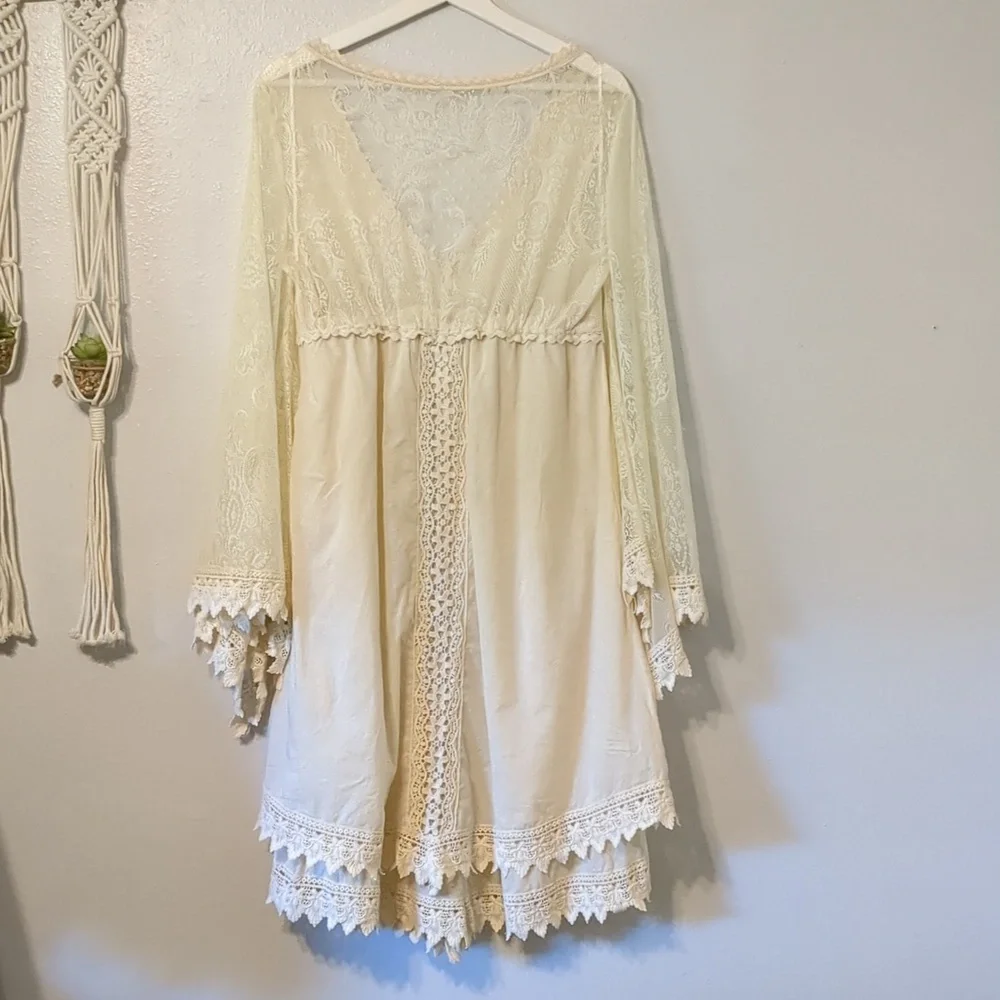 Free People Cream Lace Boho Bell Sleeve Dress